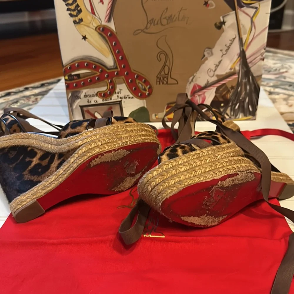 Christian Louboutin Brown/Black Leopard Print Isabelle Wedge Sandals